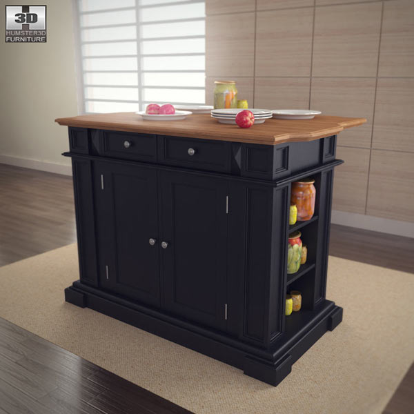 Black with Oak Top Kitchen Island 3D model