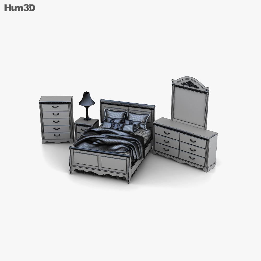 Ashley Silverglade Sleigh Bedroom set 3D model Download in MAX, OBJ