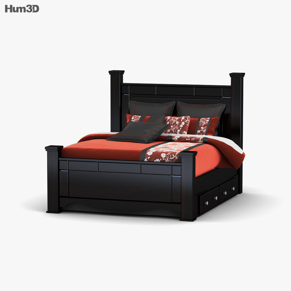 Ashley Shay Queen Poster bed with Storage 3D model Download in MAX