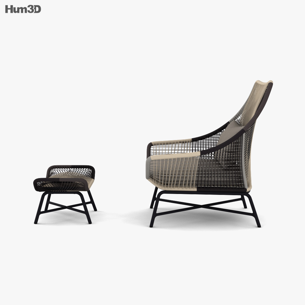 West Elm Huron Outdoor Lounge chair and Ottoman 3D model Download in