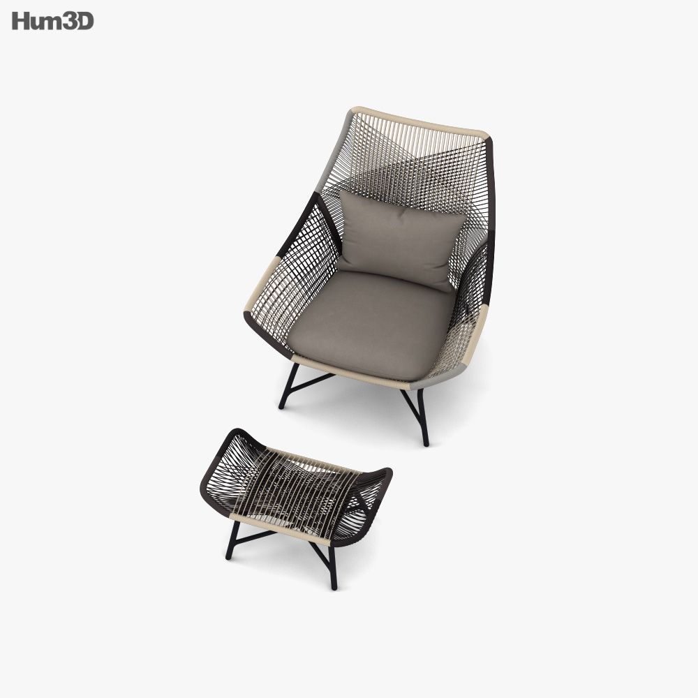 West Elm Huron Outdoor Lounge chair and Ottoman 3D model Download in