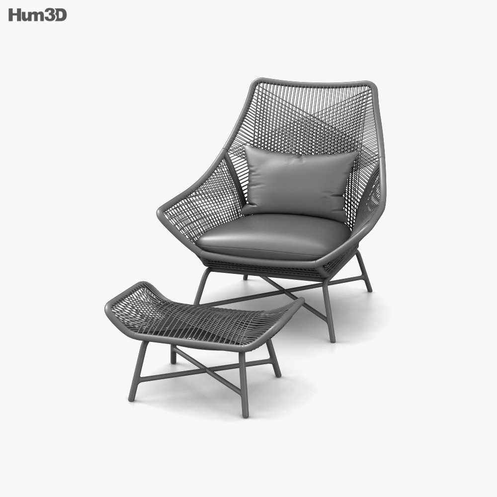 West Elm Huron Outdoor Lounge chair and Ottoman 3D model Download in