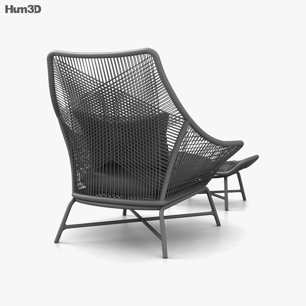 West Elm Huron Outdoor Lounge chair and Ottoman 3D model Download in